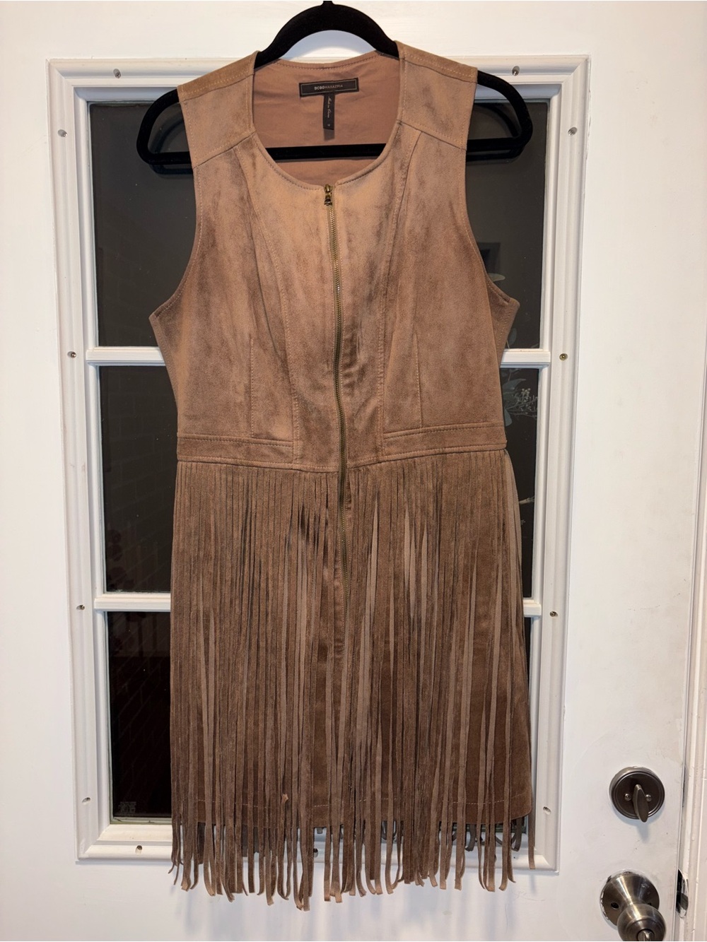 BCBGMaxAzria Taupe Fringe Suede Mini Dress - Picture 8 of 9